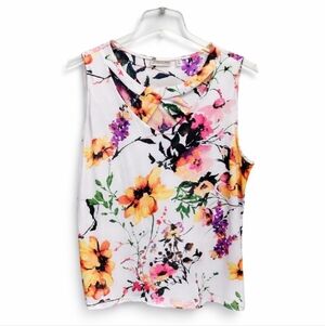7th Ave Design Studio White Floral Cross Strap Neckline Sleeveless Top Sz XL